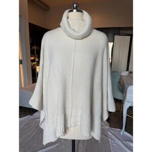 Anne Taylor 100% Cashmere White Sweater Poncho Duster Turtleneck M L